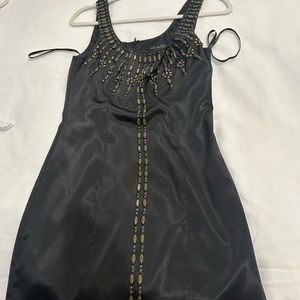 Sue Wong Black Satin Beaded Mini Dress